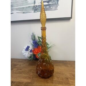Vintage Italian Amber Glass Decanter Bottle Tall Genie‎ Style Mid Century Decor